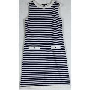 Chadwicks L Dress Womens Small Black White Striped Sleeveless Round Neck NWOT